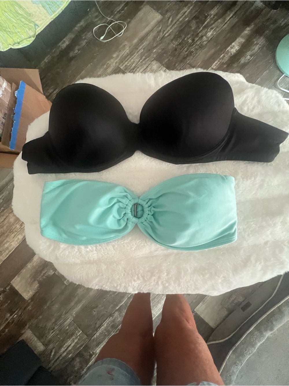Black Molded Strapless Top & Aqua Bandeau Swim Set